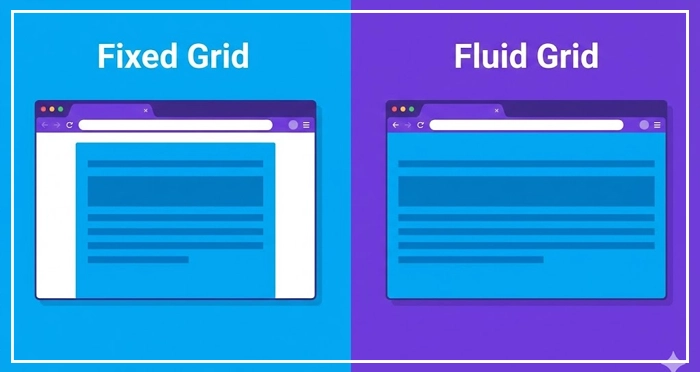 Comparison between fixed and fluid grid system Comparison between fixed and fluid grid system layouts on a web page.