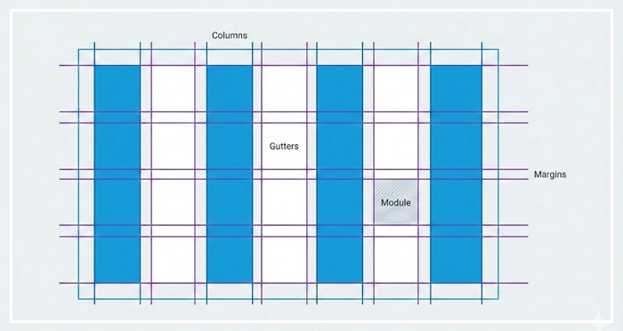 Diagram illustrating the anatomy of a grid system Diagram illustrating the anatomy of a grid system, showing columns, gutters, and margins.