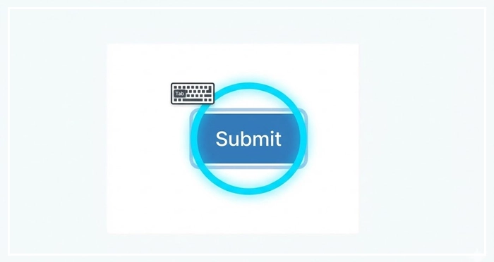 Submit button with a prominent, high-contrast focus indicator ring Close-up view of a "Submit" button with a prominent, high-contrast focus indicator ring, showing proper keyboard navigation for accessibility.