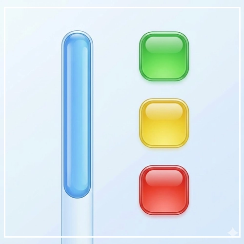 The Aesthetic Revolution- Mac OS X Aqua A close-up of Mac OS X "Aqua" interface elements, including a glossy blue scroll bar and colored window control buttons.