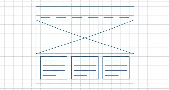 What is a Wireframe A minimalistic blueprint illustration of a website wireframe showing layout structure.