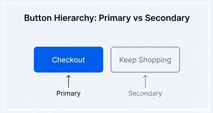 buttons & CTAs hierarchy on a minimalistic UI design screen Primary vs secondary buttons & CTAs hierarchy on a minimalistic UI design screen.