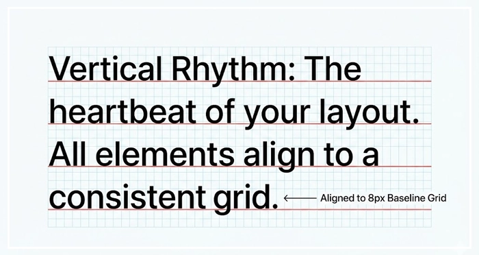 vertical rhythm in typography Visual representation of a modular scale in typography, showing Harmonious font size progression based on a mathematical ratio.